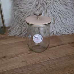 Grosse Aufbewahrungsglas mit Holzdeckel und Herzgriff