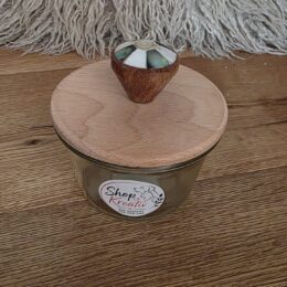 Glas mit geöltem Holzdeckel und Holzperlmuttgriff