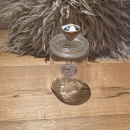 Grosses Glas  mit  Holz Perlmutknopf